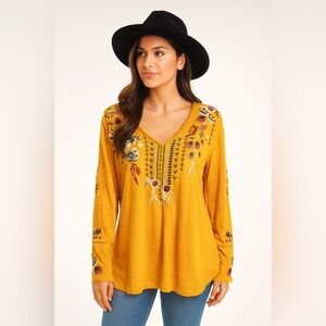 Johnny Was embroidered floral, boho chic, cottage core, whimsy long sleeve shirt